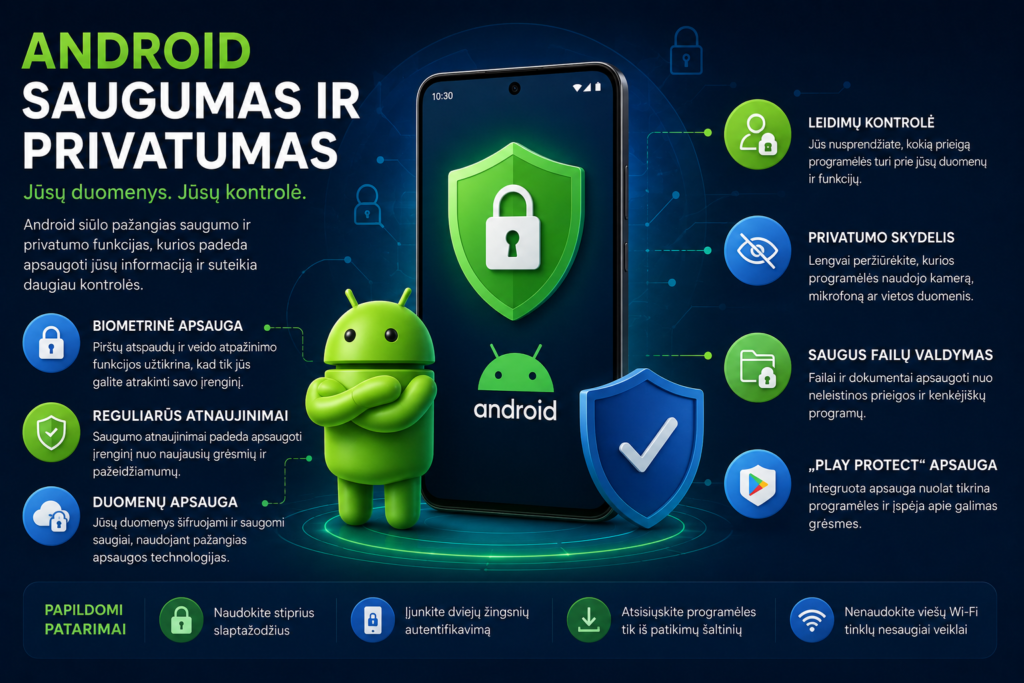 Android saugumo ir privatumo sprendimai