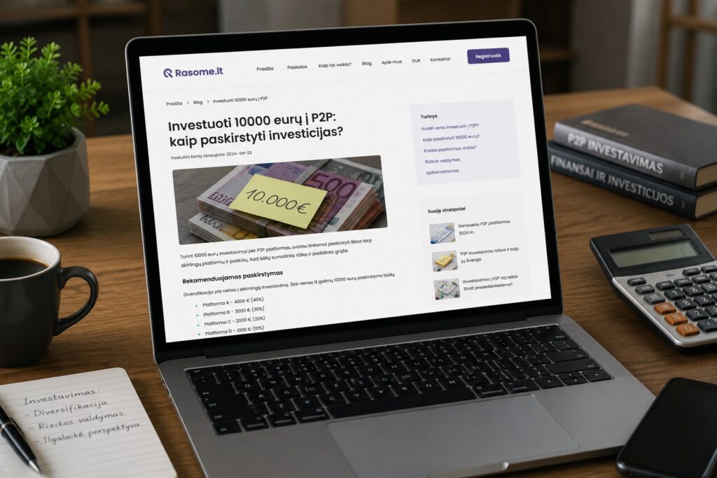 Kiek uždirbsi investavęs 10 000 € į P2P paskolas