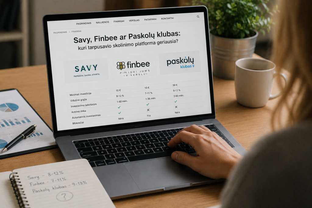 SAVY, Finbee ar Paskolų klubas: kuri tarpusavio skolinimo platforma geriausia?